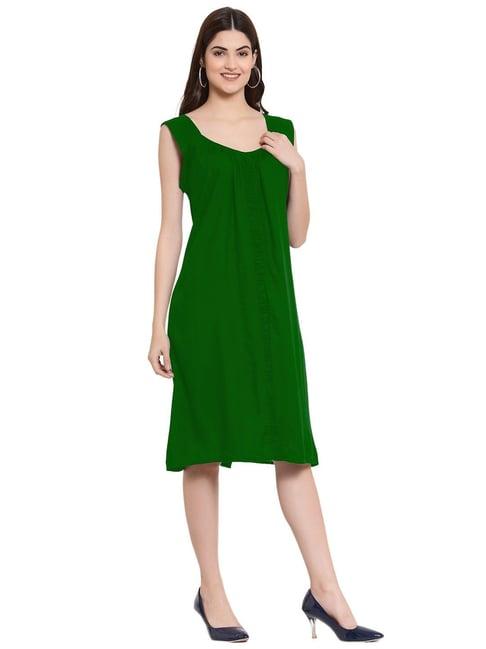 patrorna green regular fit a line dress