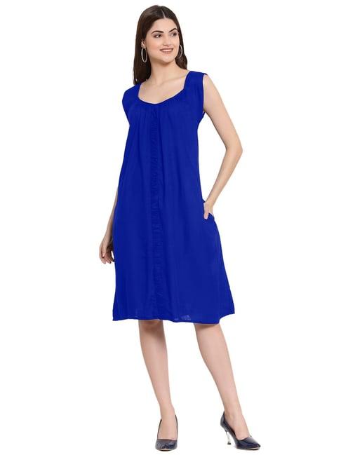 patrorna royal blue regular fit a line dress