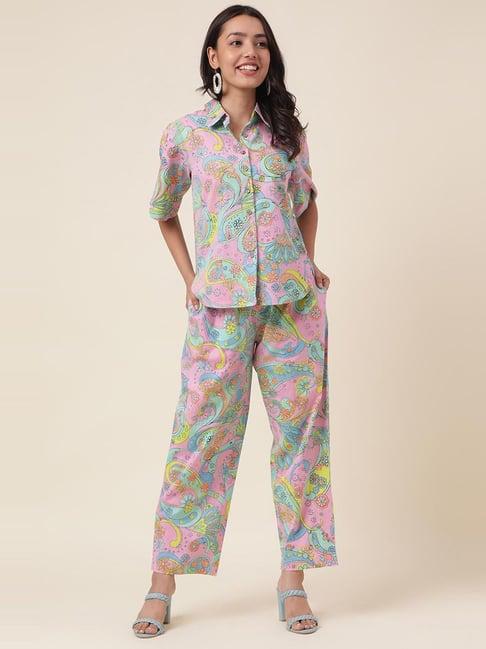 fabindia pink floral print shirt pant set