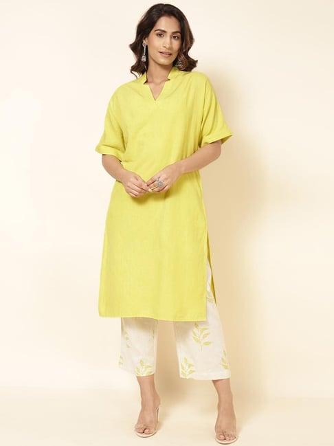 fabindia yellow & white kurta palazzo set