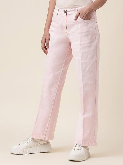 fabindia pink cotton mid rise pants