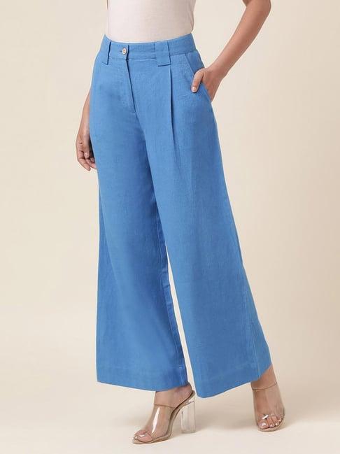 fabindia blue mid rise pants