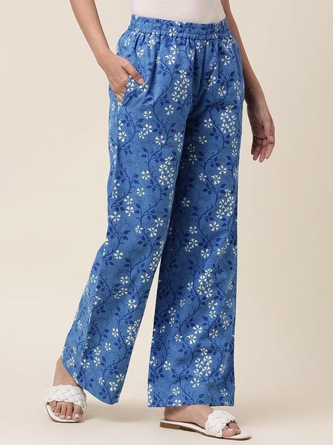 fabindia blue cotton printed palazzos