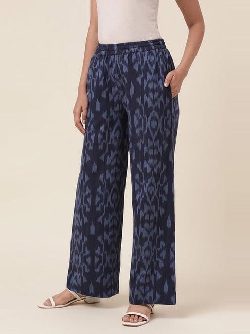 fabindia navy cotton printed palazzos