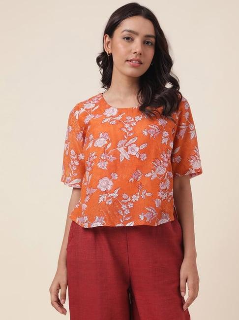 fabindia orange floral print top