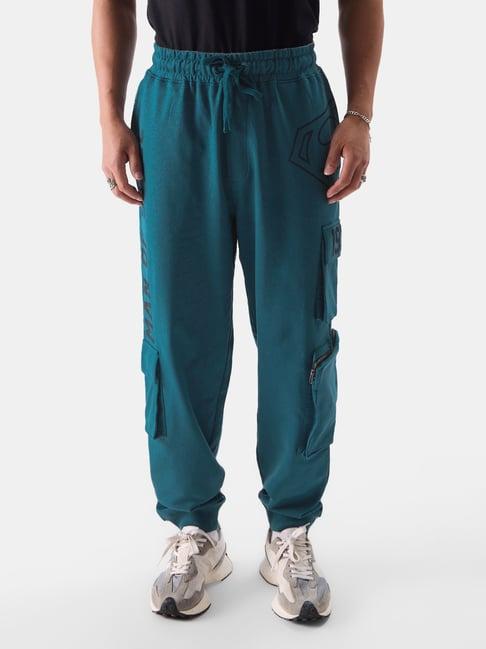 the souled store superman: man of steel teal regular fit cargo joggers