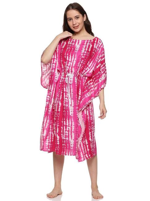 don vino pink & white cotton tie - dye kaftan night dress