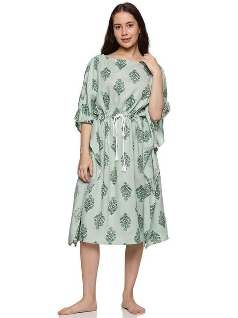 don vino sage green cotton floral print kaftan night dress