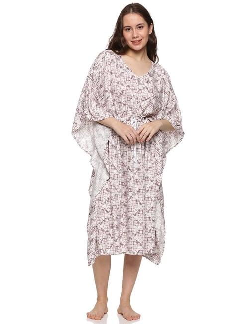 don vino dusty pink cotton printed kaftan night dress