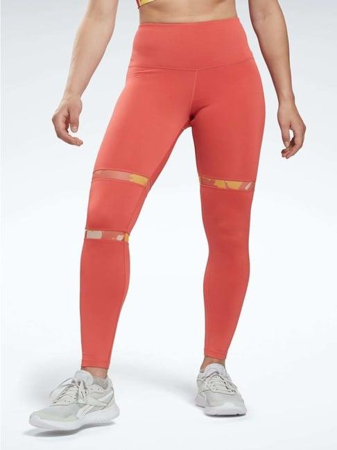 reebok orange mid rise sports tights