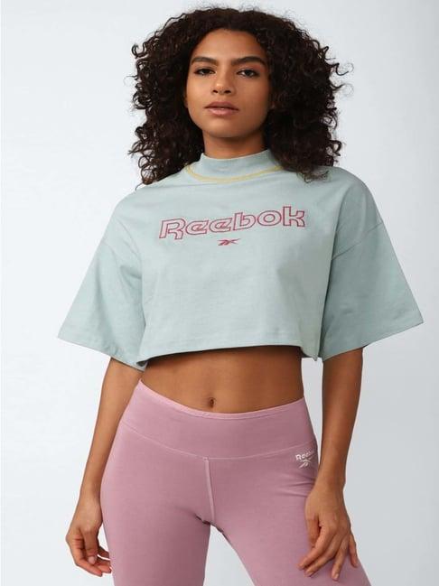 reebok green cotton embroidered crop top