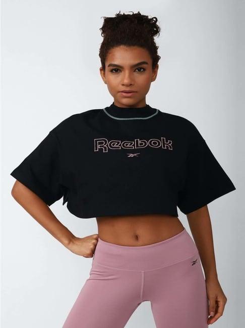 reebok black cotton embroidered crop top