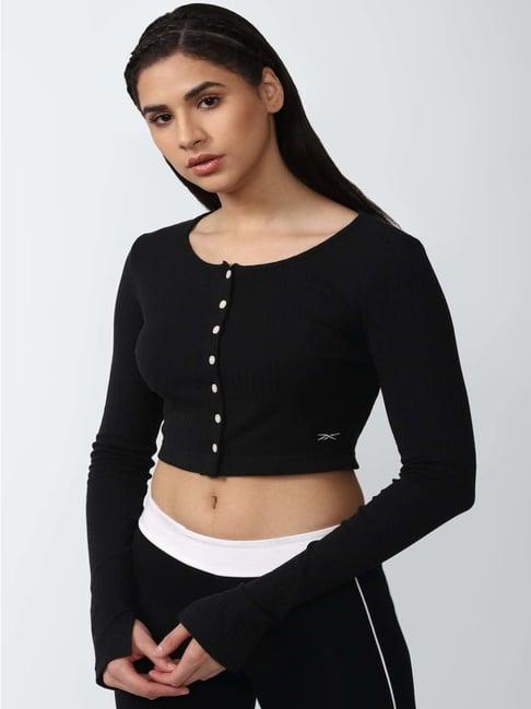 reebok black cotton striped crop top