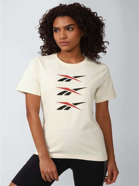 reebok cream cotton graphic print sports t-shirt