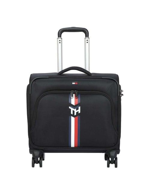 tommy hilfiger kingsville-ovr black solid soft overnighter trolley bag - 39 cm