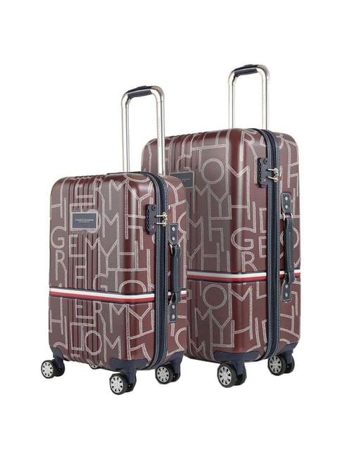 tommy hilfiger twister brown printed hard trolley bag pack of 2 - 44.5 cm