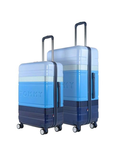 tommy hilfiger triton plus blue color block hard trolley bag pack of 2 - 52 cm