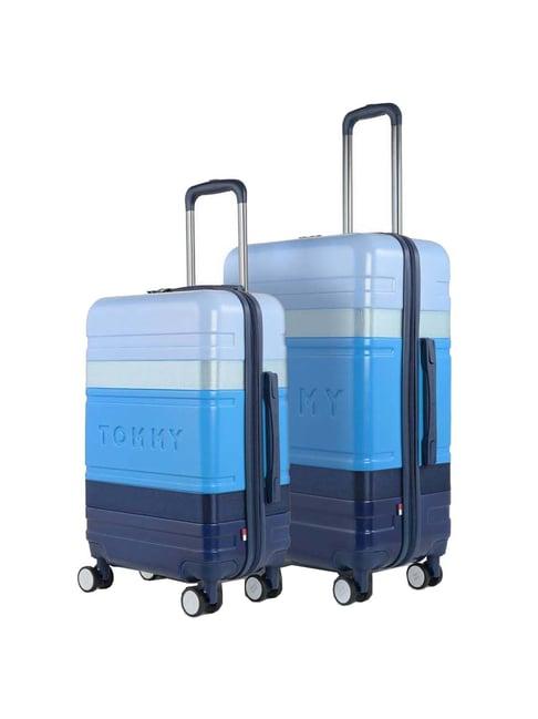 tommy hilfiger triton plus blue color block hard trolley bag pack of 2 - 45.5 cm