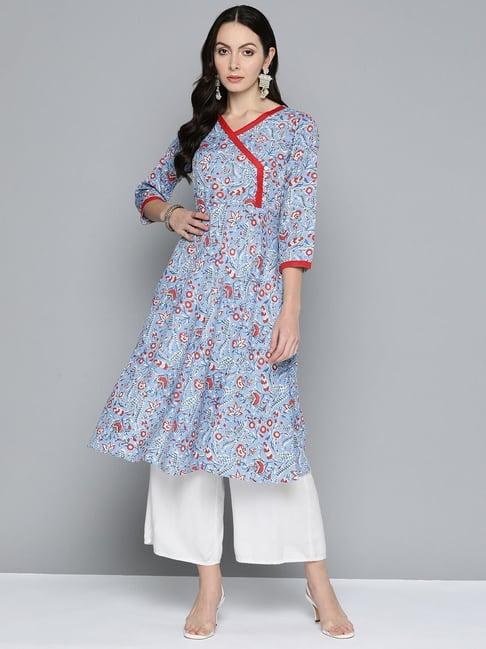 jompers blue cotton printed a line kurta