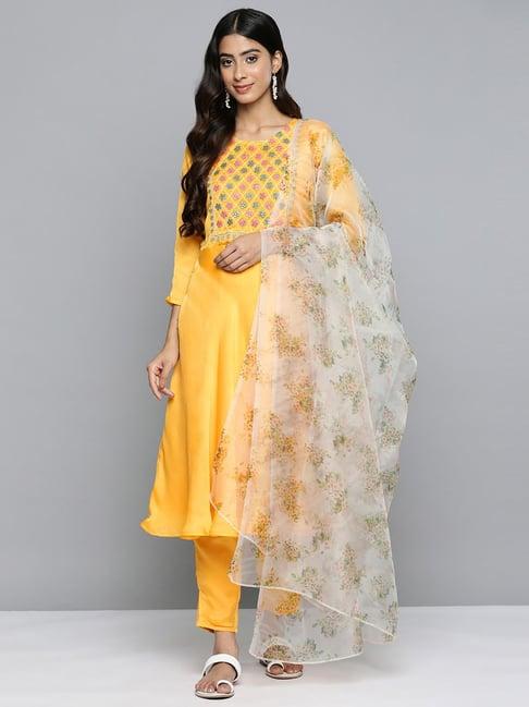 jompers yellow embroidered kurta pant set with dupatta