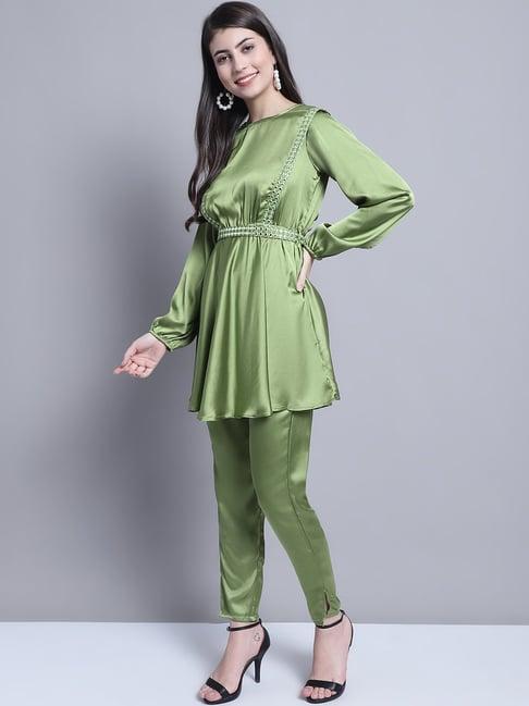 jainish green embroidered tunic pant set