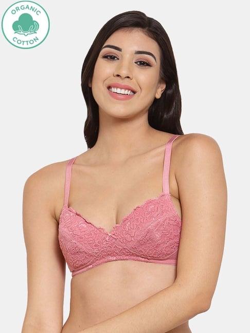 inner sense pink lace work cotton shaper bra