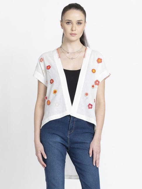 shaye white cotton embroidered shrug