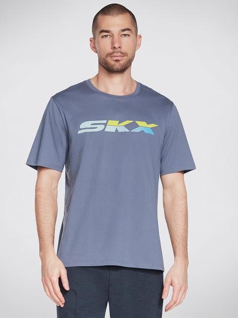 skechers blue comfort fit printed crew t-shirt