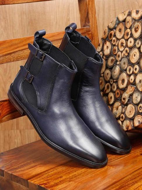 teakwood leathers men's navy chelsea boots