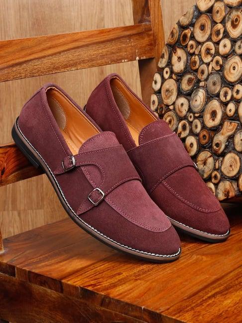 teakwood leathers men's purple monk shoes