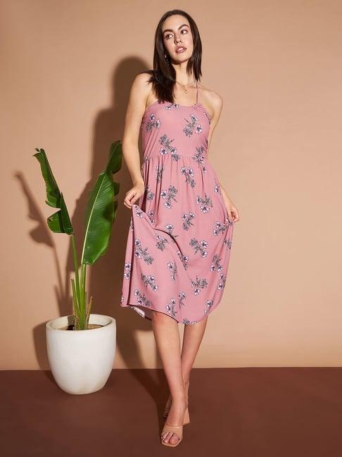 marie claire pink printed a-line dress