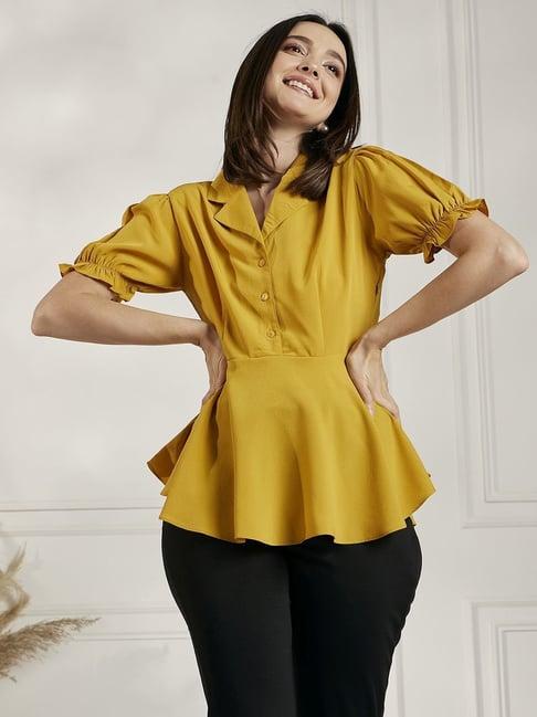 carlton london mustard notched lapel top