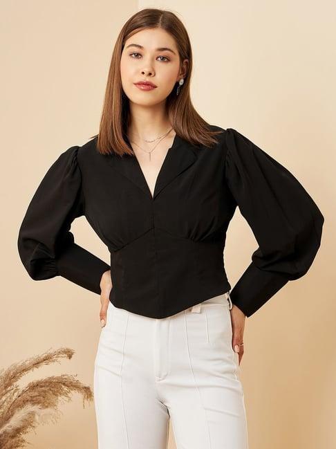 rare black notched lapel top