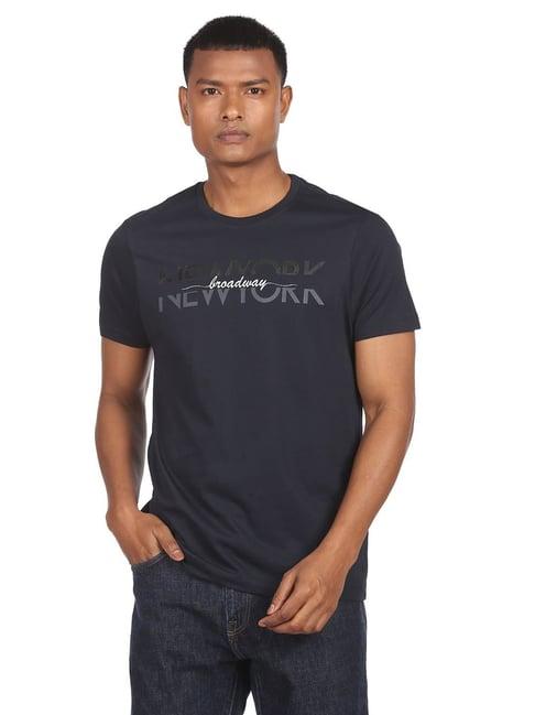 arrow new york blue cotton regular fit printed t-shirt