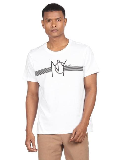 arrow new york white cotton regular fit printed t-shirt