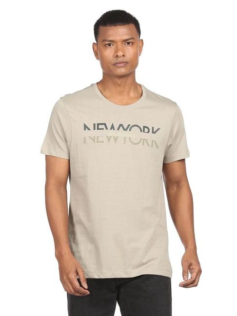 arrow new york light olive cotton regular fit printed t-shirt