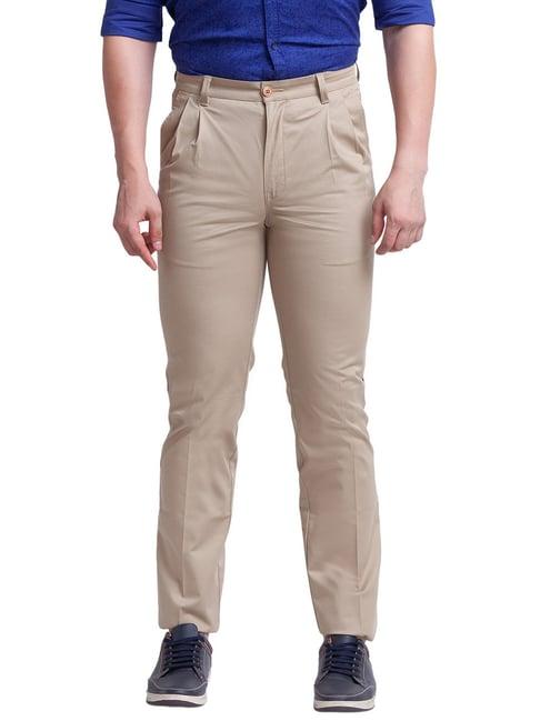 parx khaki carrot fit pleated trousers