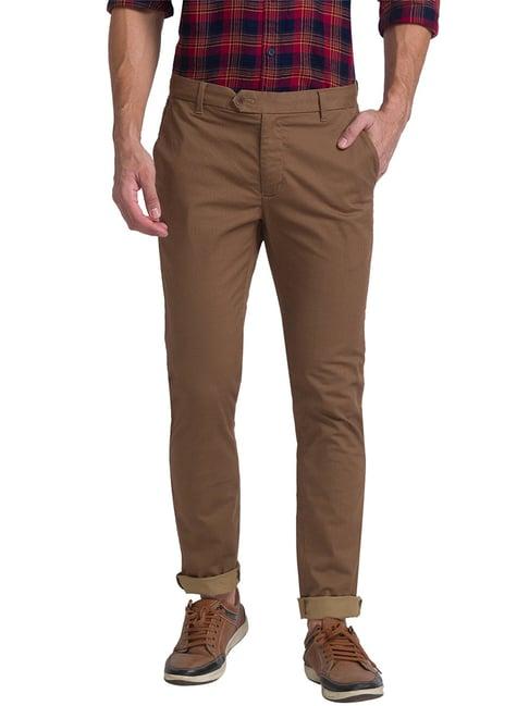 raymond brown slim fit flat front trousers