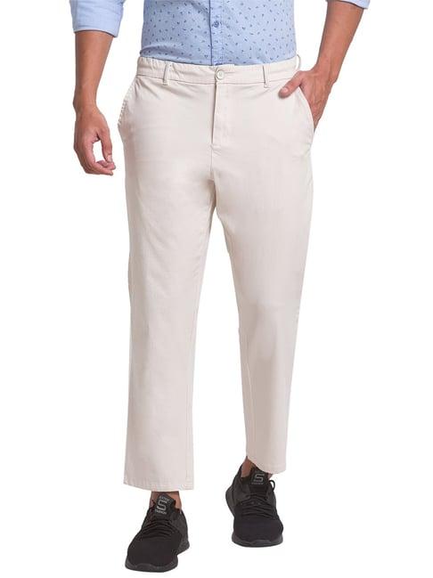 parx light beige carrot fit flat front trousers