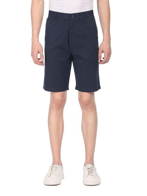 arrow blue cotton regular fit shorts