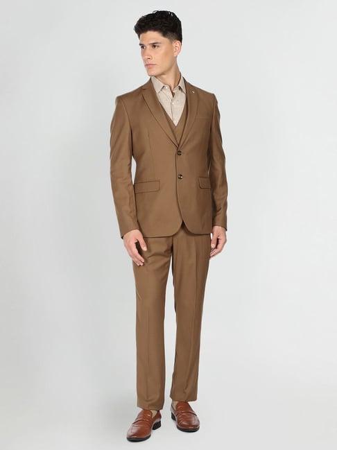 arrow brown regular fit three piece suit