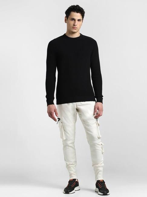 jack & jones black slim fit textured cotton sweater