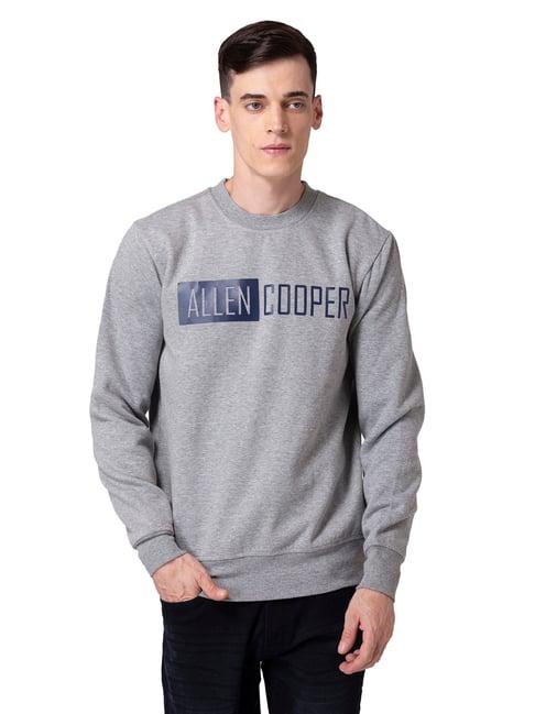 allen cooper grey melange regular fit printed sweatshirt