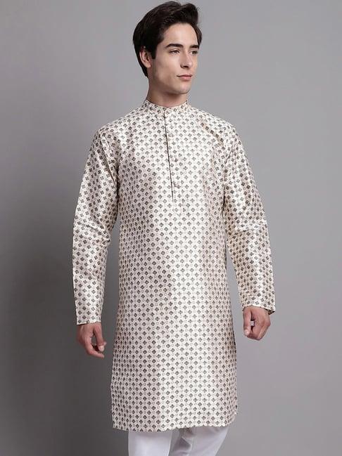 jompers white regular fit printed kurta