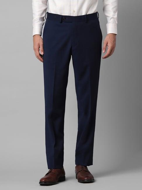 luxure by louis philippe navy slim fit flat front trousers