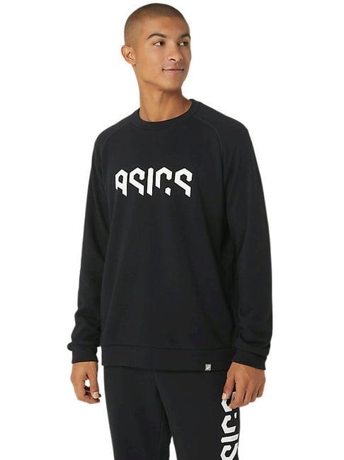 asics performance black regular fit printed sweatshirt