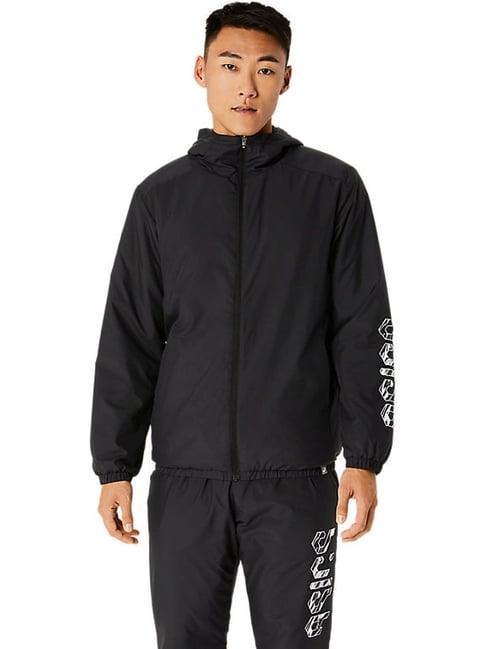 asics performance black regular fit printed hooded sweatshirt