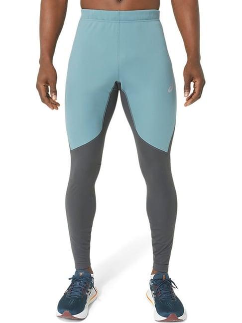 asics graphite grey & foggy teal regular fit colour block sports tights