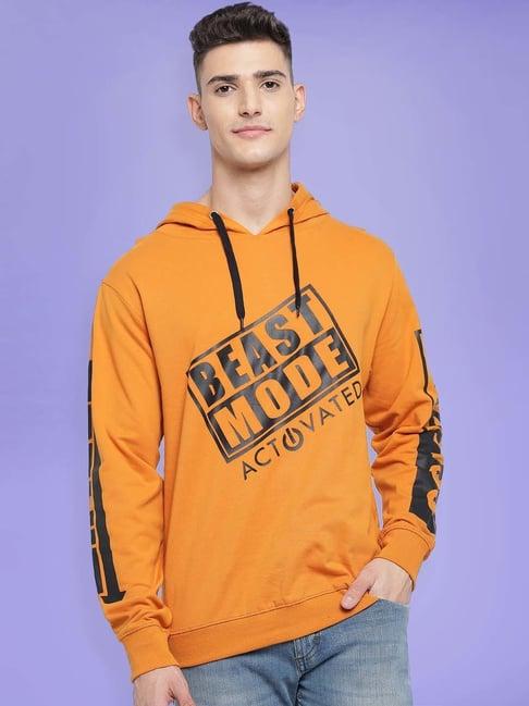 the dry state orange regular fit printed hooded sweatshirt