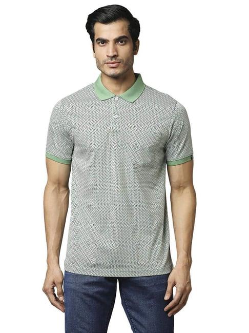 raymond medium green cotton contemporary fit printed polo t-shirt